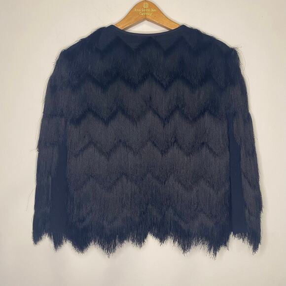 BCBG Max Azria Jaxon Cropped Black Fringe Jacket Medium Party Dressy - Picture 8 of 13
